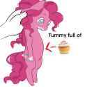 3604255__safe_artist-colon-deadfishdance_pinkie+pie_earth+pony_pony_g4_arrow_belly_closed+mouth_crumbs_cupcake_cute_diapinkes_disembodied+hand_eyebrows_female_f.jpg