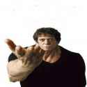 Lou Reed with his shrunken head is pointing at us...