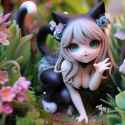 Catgirl Eve meowing in the Garden of Eden, resin figure style