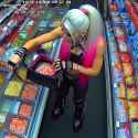 Alexa Bliss putting shrimp into her purse in a store, security camera footage