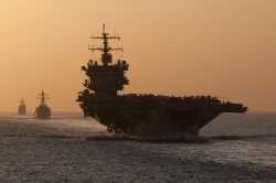 Enterprise and escorts Porter (DDG-78), and Vicksburg (CG-69) returning to Norfolk, Oct. 2nd 2012 1