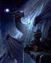 dragon fantasy painting waterfall awakening fishermen