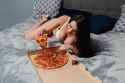 pizza and boobs on bed