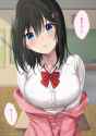 HD-wallpaper-anime-anime-girls-big-boobs-dark-hair-blue-eyes-indoors-women-indoors-looking-at-viewer-frontal-view-classroom-short-hair-open-jacket-azuki-yui
