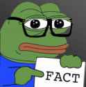 Pepe with glasses holding a sign that reads fact while pointing at it with his free hand