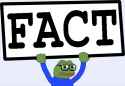 pepe wearing glasses holding a comically large sign that reads FACT (in all capital letters) 