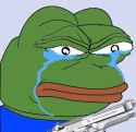 Angry crying Pepe with a handgun