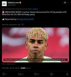 Screenshot 2025-07-13 at 20-08-22 okdiario.com on X 🚨 ÚLTIMA HORA Denuncian a Lamine Yamal por contratar a personas con enanismo para la fiesta de su 18 cumpleaños ✍️ Te informa @hugocarrasco92 https __t.co_acaKBZtUWS _ X