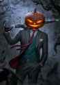 Pumpkin-Head Man With Umbrella 