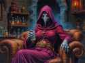 FXB-Verse_00082-D&amp;D book style, FLUX plague doctor, alchemy lab, sitting on couch, reddish violet attire, holding soda can.PNG