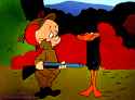Elmer shoots Daffy in da face