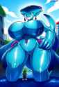 Princess Ruto, the legend of zelda ocarina of time,, species_shark, hyper breasts, (species_living inflatable, handles on hips,_s-3161332856