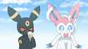 umbreon eating ice cream sylveon wiping umbreon face