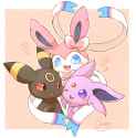 sylveon group hugging espeon and umbreon with its feelers