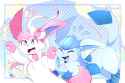 glaceon playfully attacking sylveon