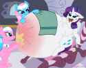 431866__questionable_artist-colon-necrofeline_aloe_lotus+blossom_rarity_earth+pony_pony_unicorn_g4_belly_belly+button_chocolate_fat_female_mare_massage_morbidl