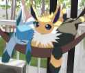 glaceon jolteon and umbreon in a hammock together