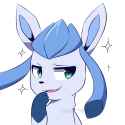 glaceon shiny with hand up to face as if laughing or very smug