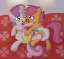 343235__questionable_artist-colon-fillyscoots42_scootaloo_sweetie+belle_abdl_bed_diaper_diaper+fetish_drool_drool+string_female_fetish_foalcon_hoofing_kissing_