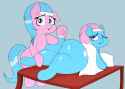 2380928__suggestive_artist-colon-blitzyflair_derpibooru+import_aloe_lotus+blossom_earth+pony_pony_bipedal_butt_choker_duo_female_holding_image_jpeg_loo