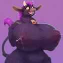 fur dataset, furry, bovine, 1.5__solo, purple fur, sweater dress, __ black belly s-4101998435
