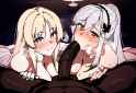 nsfw, 2girls, 1boy, {{{bismarck (azur lane), azur lane}}}, blonde hair, blue ey s-340854687