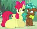 2416017__questionable_artist-colon-mrweirdo_derpibooru+import_edit_edited+screencap_screencap_apple+bloom_spur_earth+pony_pegasus_pony_growing+up+is+ha