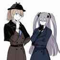 2girls, thinking, side-by-side, detective, sherlock holmes, looking ar viewer s-1072762634
