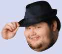 Fat hipster doffs his fedora at you.