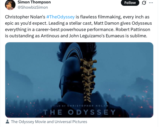 THE ODYSSEY REVIEW ARE COMING OUT