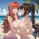 1666705556261450-220651618-two women, yuri, eye contact, nude, nipples, beach BREAK__lora_spacezin_1_ large breasts, long wavy hair, orange hair, green eye