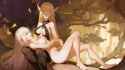 Konachan.com - 263093 2girls animal barefoot breasts building butterfly fingering forest long_hair nero_(nilu) nude original pussy_juice tree white_hair yellow_eyes yuri