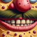 detailed painting close-up shot depicting a realistic Wario&#039;s mustache with chapped lips and warts more realistically, in the style of Spongebob Gross Up screenshot