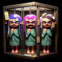 Three Splatoon inkling girls confined in a 3&#039; x 3&#039; cubic enclosure, very sad crying expression, damp hair, bath towel wrap, price tags hanging from hair, industrial steel, cinematic realism_3adf7ee1-8e28-4dba-b05c-cd421b2efc21