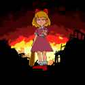 Pantsu-ripper, wamudraws, vibrant colors, paula (mother 2), pointing at view, sq s-3990649593