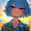 00032_sparrowl, 1girl, solo, tall, touhou, cirno, short hair, blue hair, blue eyes, wh s-350886379