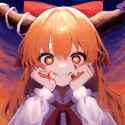 00359_{mamei-mema}, {{{dark}}}, 1girl, touhou, ibuki suika, long hair, orange hair,ora s-298300207