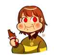 chara taking a happy bite