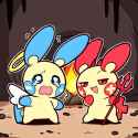 2 boys, {Digital ink, thick outlines, cute, Chibi}, detailed background, cavern, s-183918340