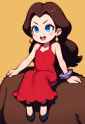 pauline (mario), brown hair, short, loli, happy, freckles around nose, black mar s-1973926766
