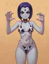 SPOILER_00215-1725942113-source_anime_gray_skin_1girl_Raven_teen_titans_cow_pattern_bikini_random_pose_simple_background_smug_zPDXL