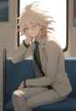 1boy, solo, komaeda nagito, danganronpa (series), white suit, necktie, train int s-3772915465