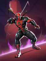 R1vals Style-Action pose, deadpool, marve, faceless 1boy, muscular, mask, katana, superhero costume, superhero costume,slick background, aura, dutch angle, r1vals