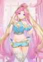 1girl, pink theme, flower trimmed shirt, tight lowleg shorts, aqua sandals, chok s-646804884