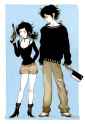 1girl, 1boy, {{couple, siblings}}, standing, {artist_amano yoshitaka}, watercolo s-1988076628
