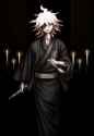 1boy, solo, komaeda nagito, danganronpa (series), official art, black kimono, ey s-1039888474