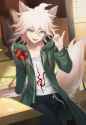 1boy, solo, komaeda nagito, danganronpa (series), fox ears, fox tail, looking at s-2304773856