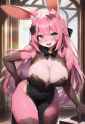 1girl, furry, furry female, rabbit girl, rabbit ears, pink fur, pink hair, black s-1172190162