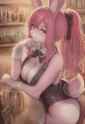 1girl, furry, furry female, rabbit girl, pink fur, pink hair, large breasts, pla s-3439069892
