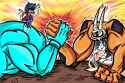 Cerebella VS Kira Daidohji in arm wrestling
